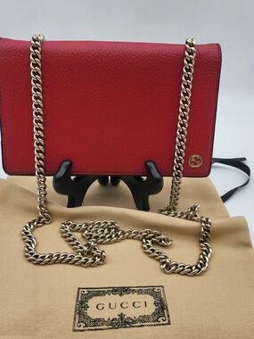 Gucci Betty Wallet On Chain Calfskin Leather, Authentic w/COA.